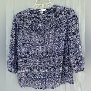 237.Tommy Bahama Women’s Tunic top blue white half button down